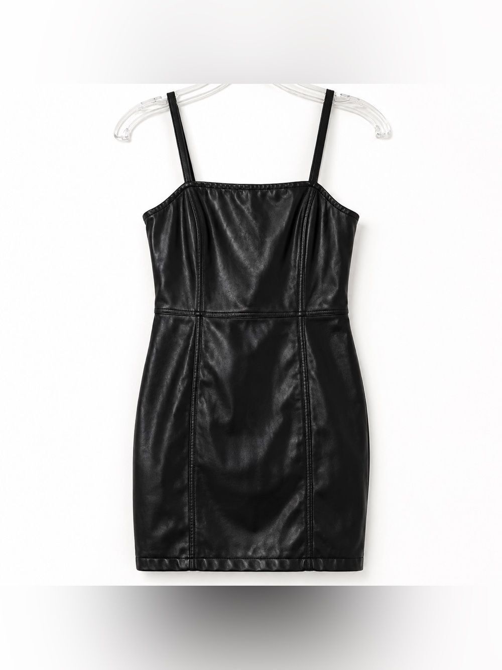 H&M Divided Faux Leather Mini Bodycon Dress Black Spaghetti Strap Size 6